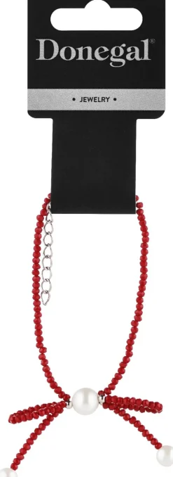 Armband 6403, rot mit weißen Perlen