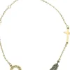 Armband für Frauen Kreis, Feder und Kreuz golden