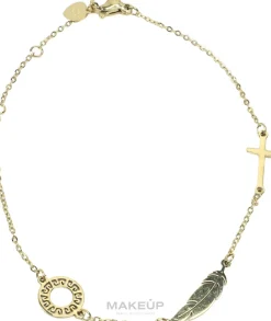 Armband für Frauen Kreis, Feder und Kreuz golden