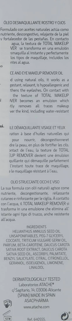 Atache Essentielle Total Make-Up Remover Oil