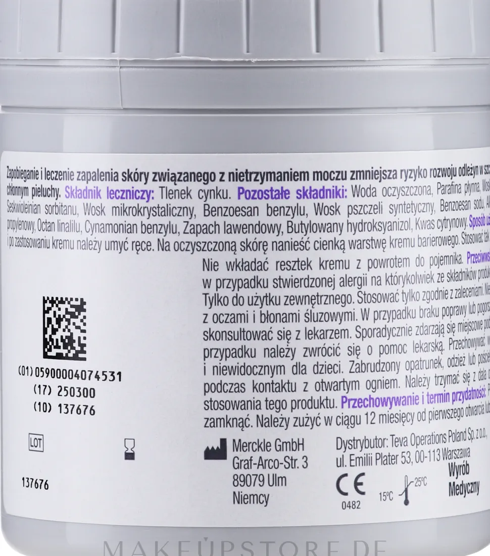 Barrierecreme zur Anwendung bei Windelausschlag, Schürfwunden, Inkontinenzdermatitis und zum Schutz der Haut am Wundrand