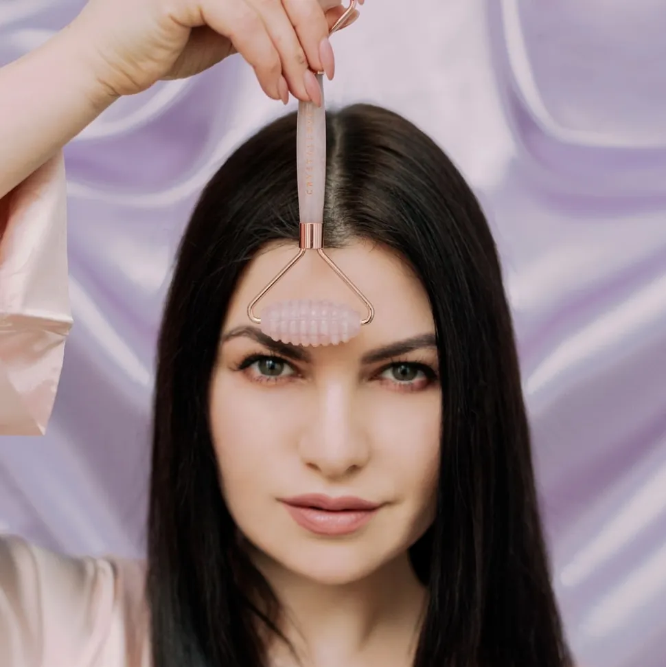 3D Gesichtsmassage-Roller aus Rosenquarz