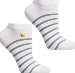 Damen gestreifte Knöchelsocken mit Stickerei, CSD240-165, weiß