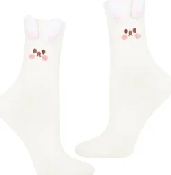 Damen lange Baumwollsocken mit Kaninchenmotiv, cremefarben