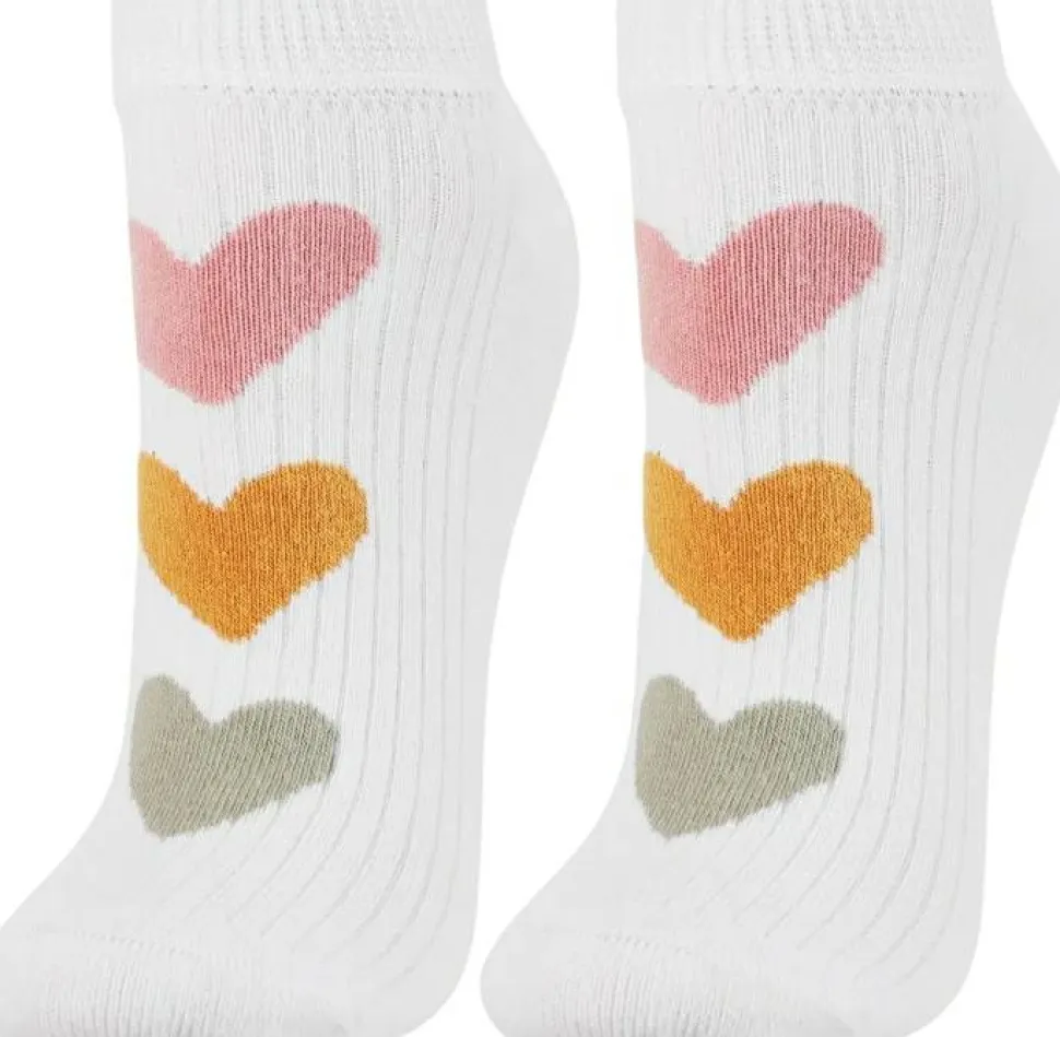 Damen-Baumwollsocken bis zum Knöchel, CSD240-163, weiß mit Herzen