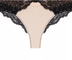 Damen-Brazilian-Höschen, beige mit schwarzer Spitze