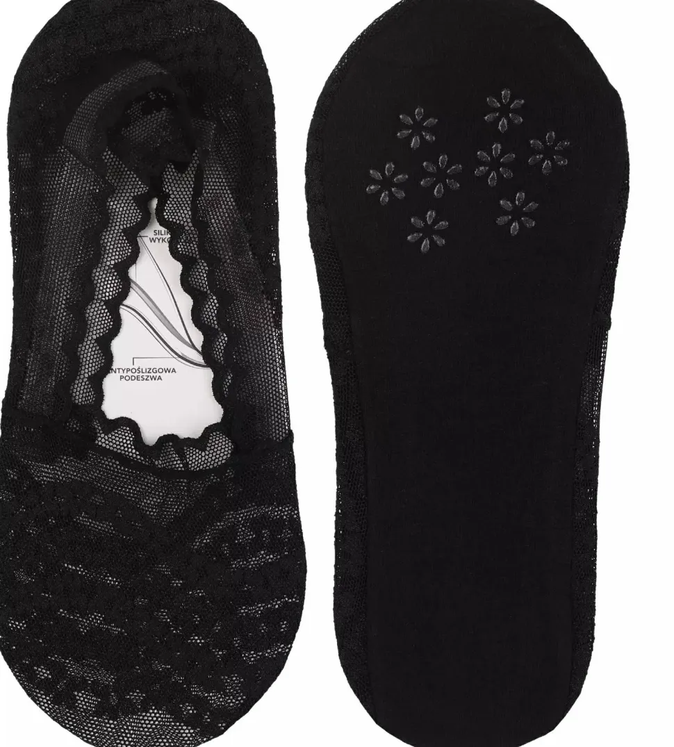 Damen-Low-Cut-Socken mit Spitze, CDB250-002, schwarz