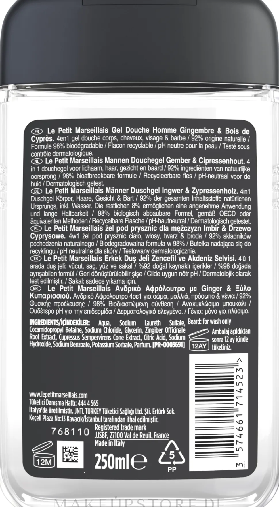 Duschgel und Shampoo für Männer mit Ingwer und Zypresse