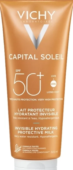 Erfrischende und feuchtigkeitsspendende Sonnenschutzmilch für Gesicht und Körper SPF 50+