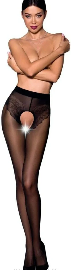 Erotische Strumpfhose mit Ausschnitt Tiopen 006 30 Den nero