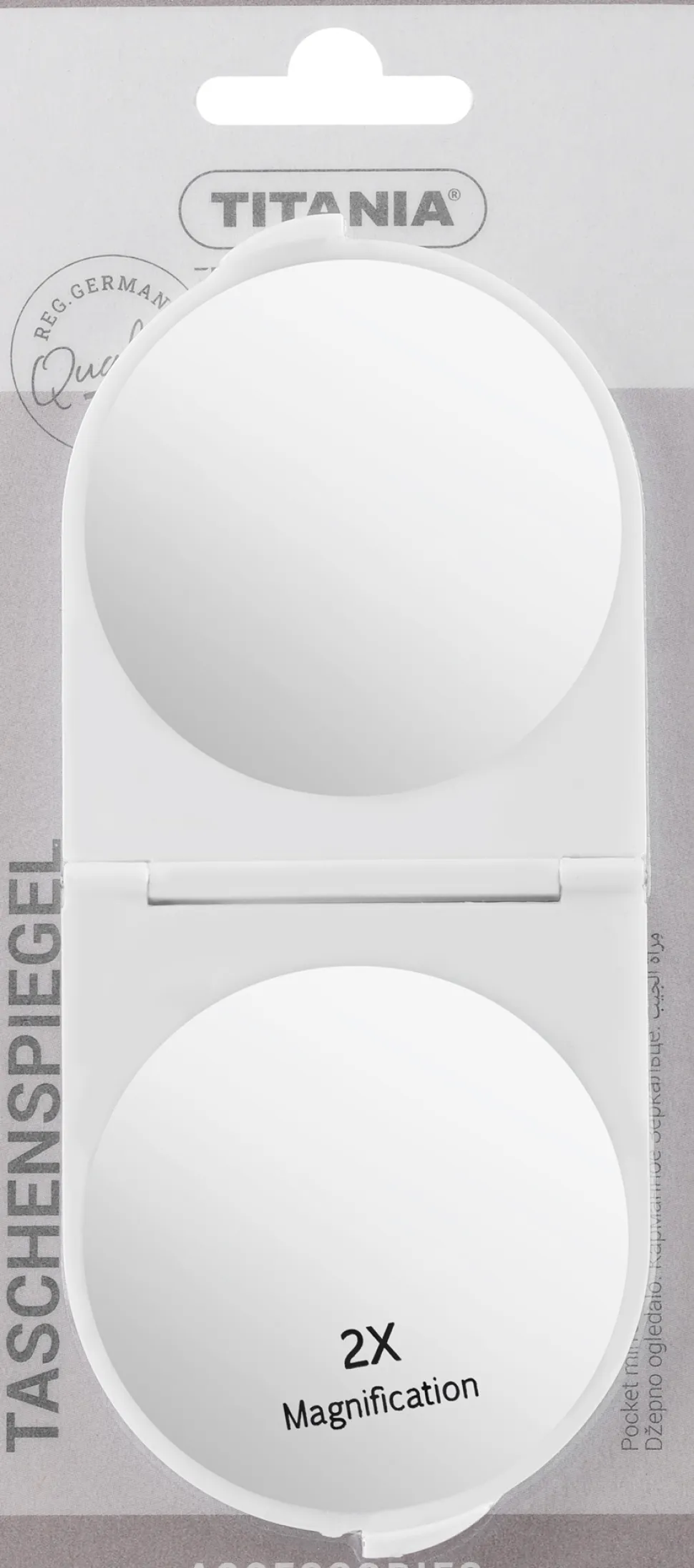 Faltbarer Spiegel, rund, 14x6 cm, weiß