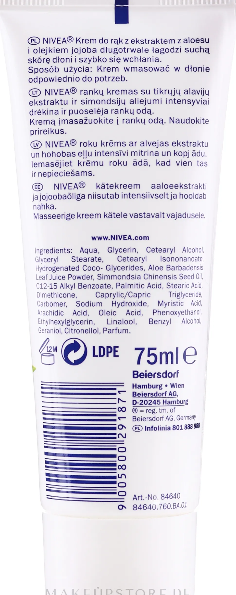 Feuchtigkeitsspendende Handcreme mit Aloe vera und Jojobaöl