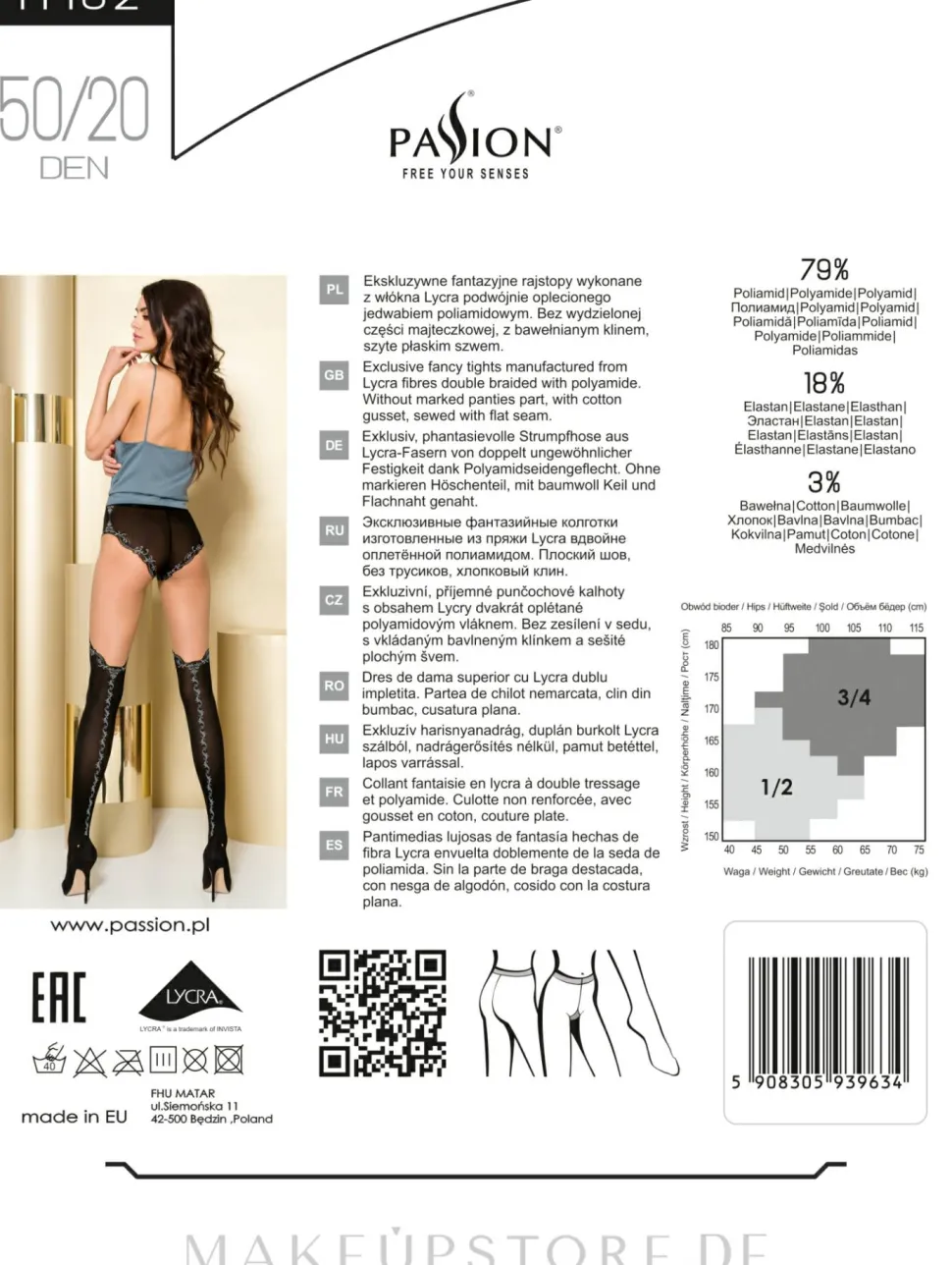 Gemusterte Strumpfhose in Strapsstrumpf-Optik TI102 50/20 Den nero