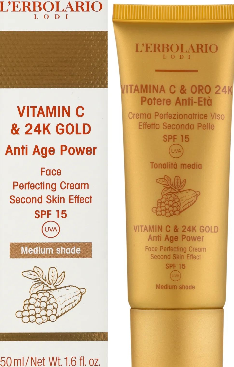 Gesichtscreme mit Vitamin C und 24 Karat Gold, mittlere Farbe
