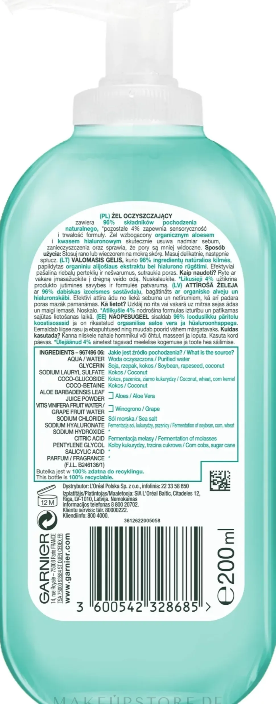 Gesichtsreinigungsgel zur Porenverfeinerung mit Hyaluronsäure und Aloe