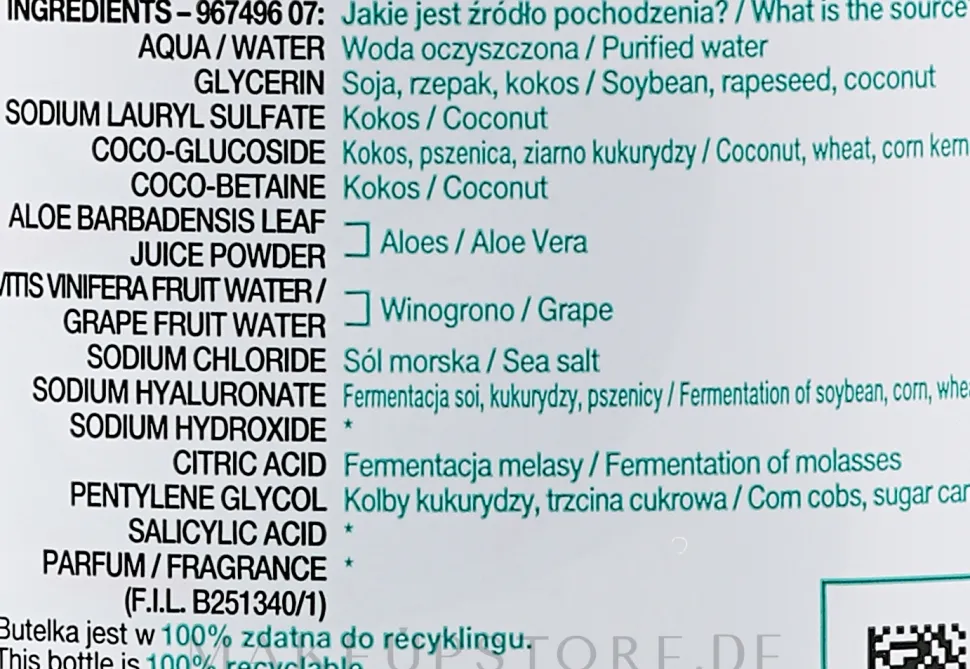 Gesichtsreinigungsgel zur Porenverfeinerung mit Hyaluronsäure und Aloe