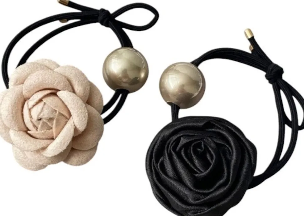 Haargummis GUM164, mit Rose und Perlen 2-in-1