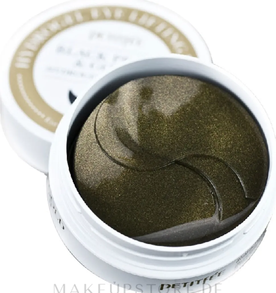 Hydrogel-Augenpatches mit Gold und mit schwarzen Perlen