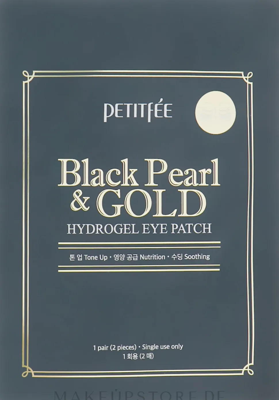Hydrogel-Augenpatches mit Gold und mit schwarzen Perlen