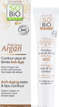 5in1 Anti-Aging Augen- und Lippenkonturcreme mit Bio Arganöl und Hyaluronsäure