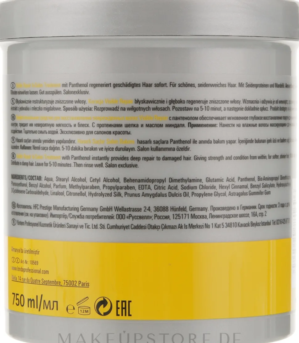 Intensiv regenerierende Behandlung für geschädigtes Haar mit Seidenextrakt, Mandelöl und Panthenol