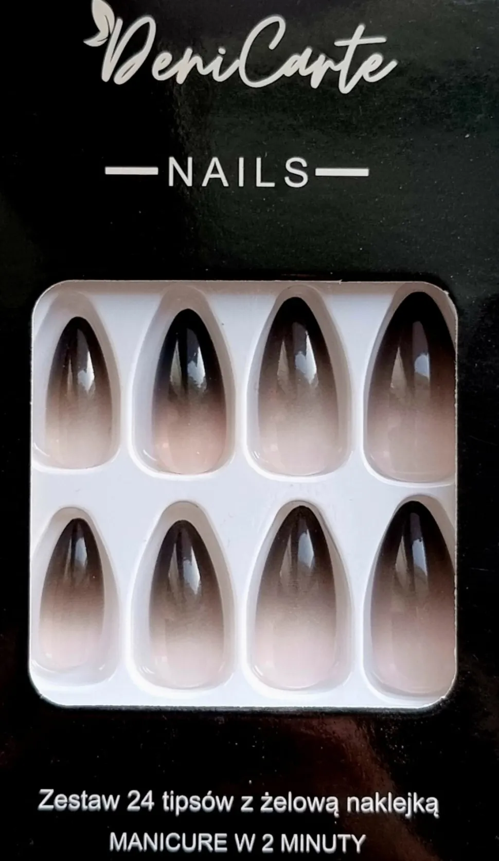 Künstliche Nägel, Mandelform, Ombre, Schwarz, 24 Stück
