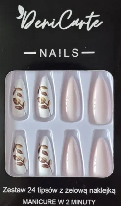 Künstliche Nägel, mandelförmig, rosa und gold, 24 Stück