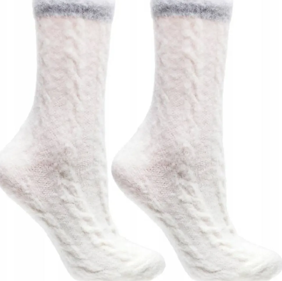 Lange Damen-Socken mit Fell, weiß