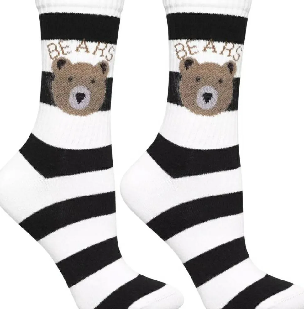 Lange Damenstrümpfe Bär Teddy, CSL250-938, schwarz mit breiten Streifen