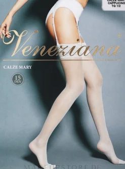 Lange Damenstrümpfe mit Spitzenband Calze Mary 15 Den cappuccino