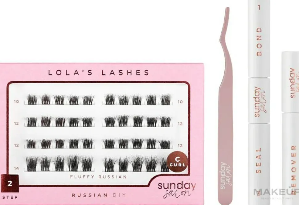 Lola's Lashes Fluffy Russian Diy Lash Extensions Starter Set (bond/seal/2x3.5ml + remover/4ml + eyelashes/40pcs + applicator/1pcs)