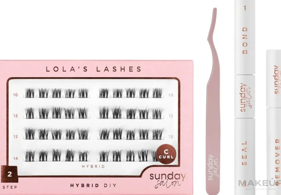 Lola's Lashes Hybrid Diy Lash Extensions Starter Set (Wimpernkleber/2x3,5 ml + Entferner/4 ml + Künstliche Wimpern/40 St. + Pinzette/1 St.)