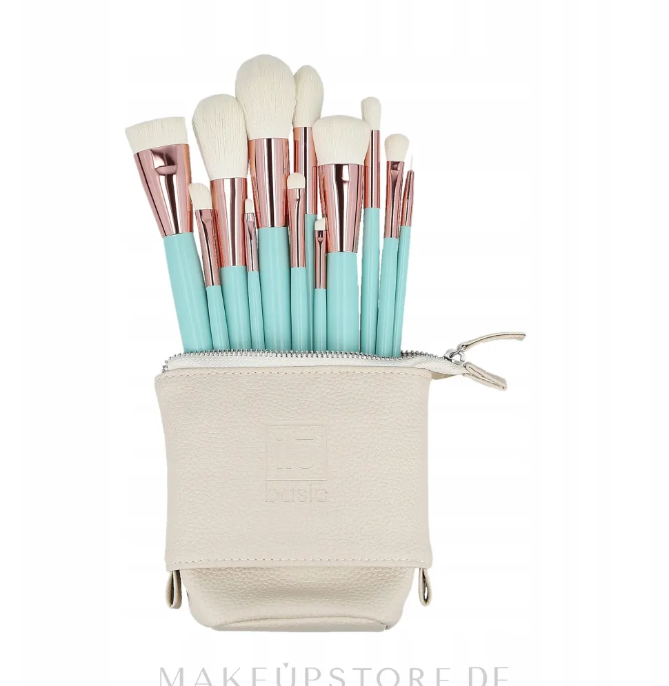 Make-up-Pinselset 12-tlg., türkis + Etui, weiß
