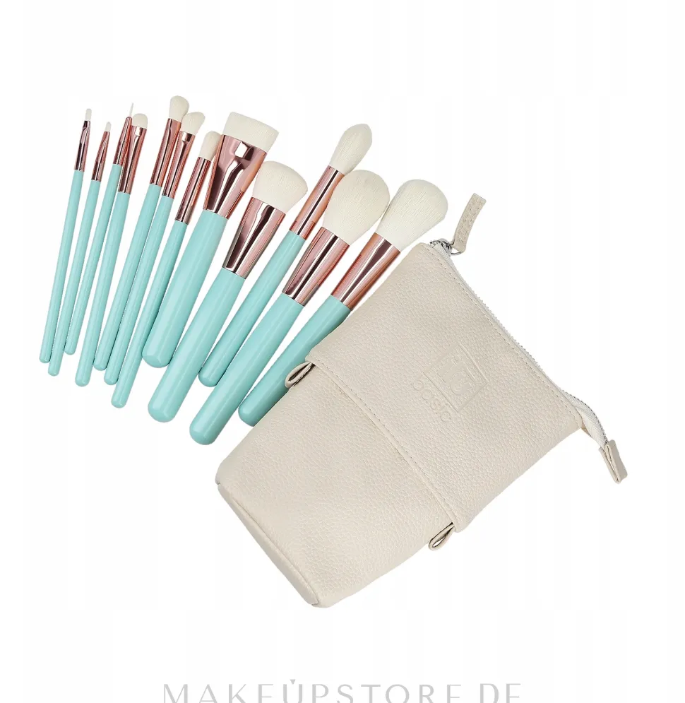 Make-up-Pinselset 12-tlg., türkis + Etui, weiß