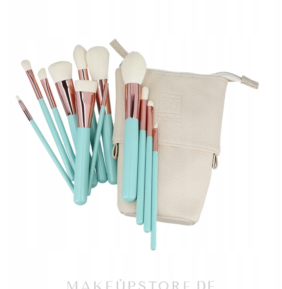 Make-up-Pinselset 12-tlg., türkis + Etui, weiß