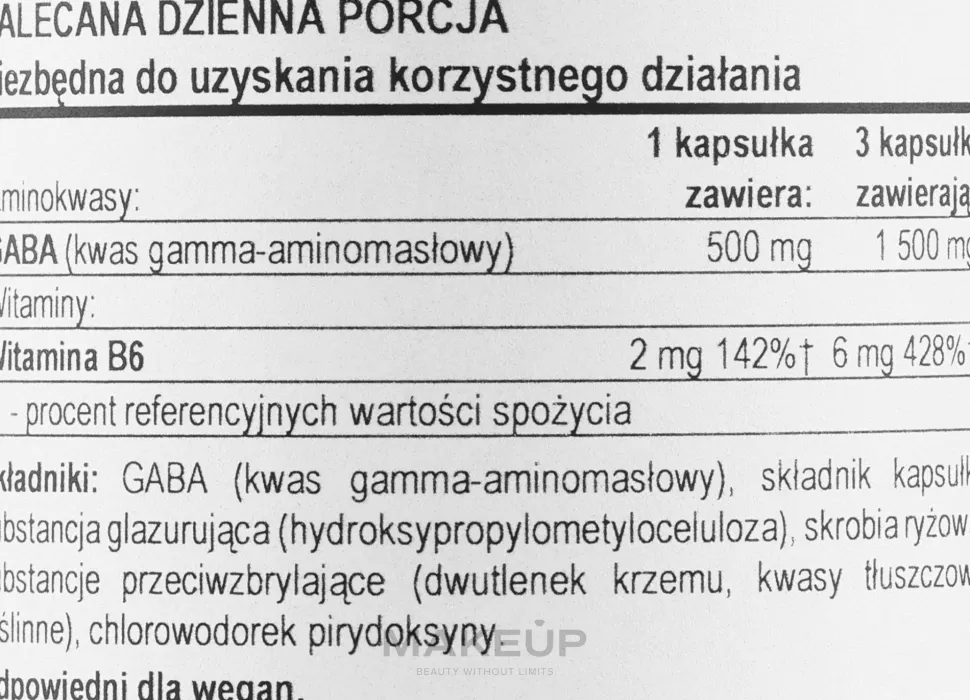 Nahrungsergänzungsmittel GABA-Aminosäure mit Vitamin B6 500 mg