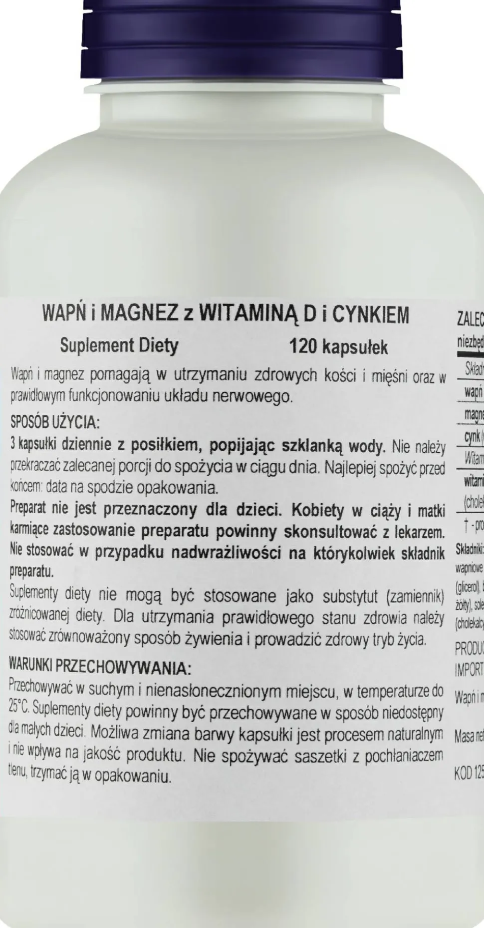 Nahrungsergänzungsmittel Kalzium, Magnesium, Vitamin D3 und Zink für gesunde Knochen 120 Weichkapseln