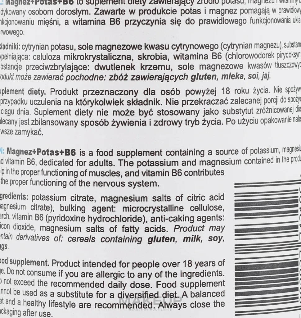 Nahrungsergänzungsmittel Magnesium + Kalium + B6