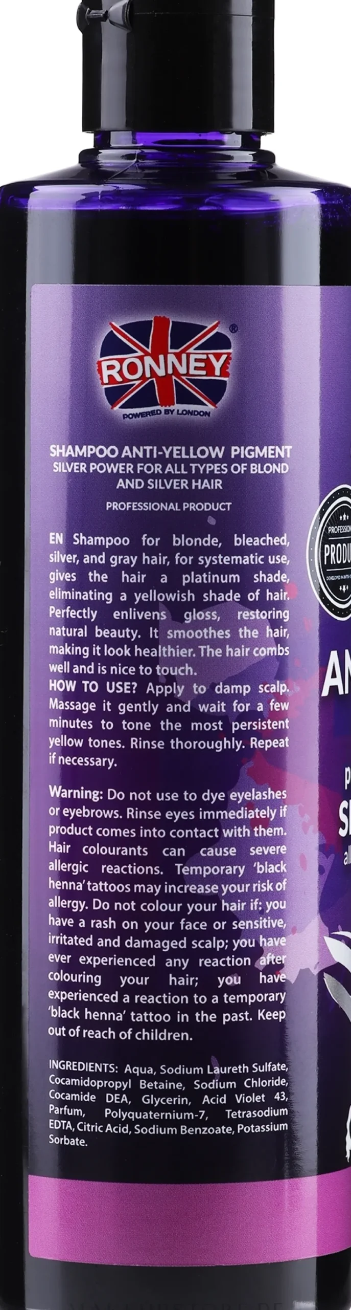 Professionelles silbernes Shampoo gegen Gelbstich für blondes und graues Haar