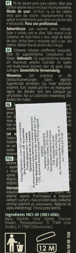 Schwarzes Pulver für Haarvolumen