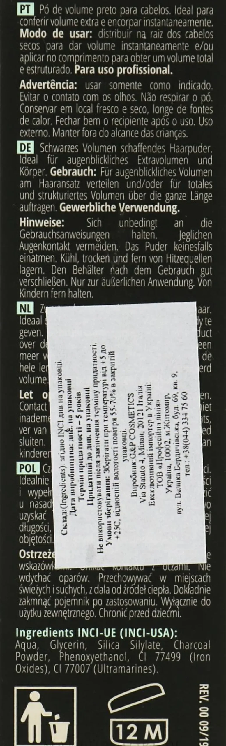 Schwarzes Pulver für Haarvolumen