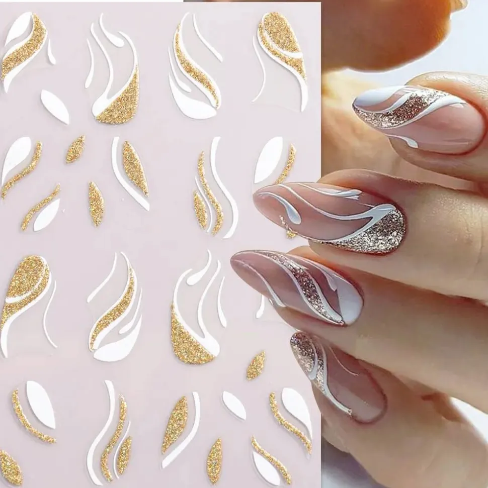Selbstklebende Nagelsticker, weiß mit Gold