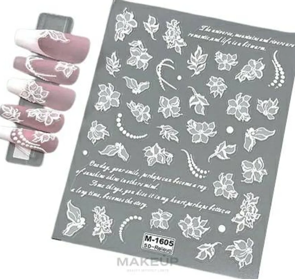 Selbstklebende Nagelsticker 5D weiße Blumen