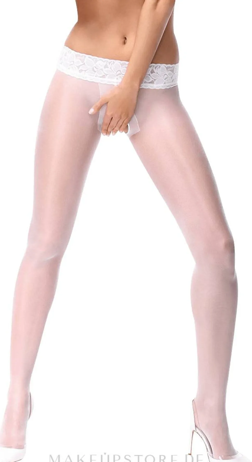 Strumpfhose mit offenem Schlitz und Silikongürtel weiß