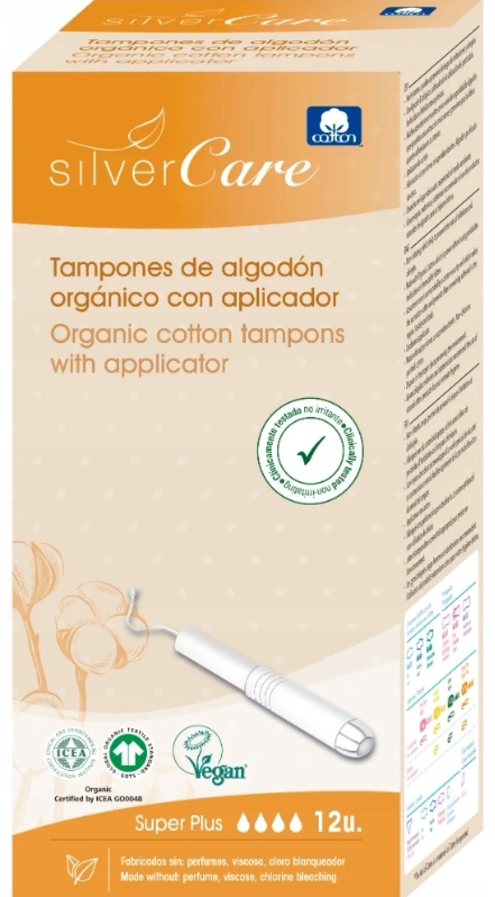 Tampons aus Bio-Baumwolle mit Applikator Super Plus 12 St.