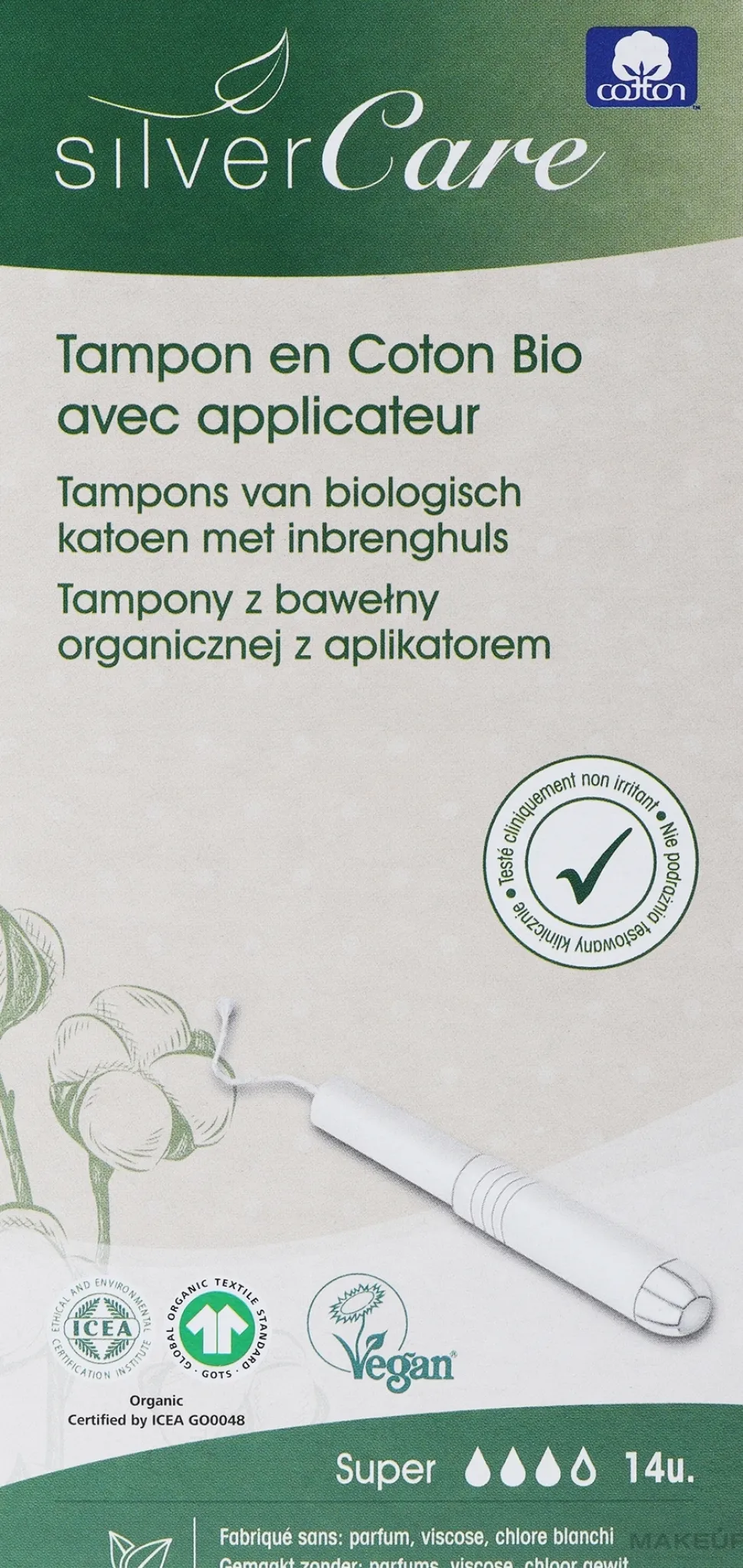 Tampons aus Bio-Baumwolle mit Applikator Super 14 St.