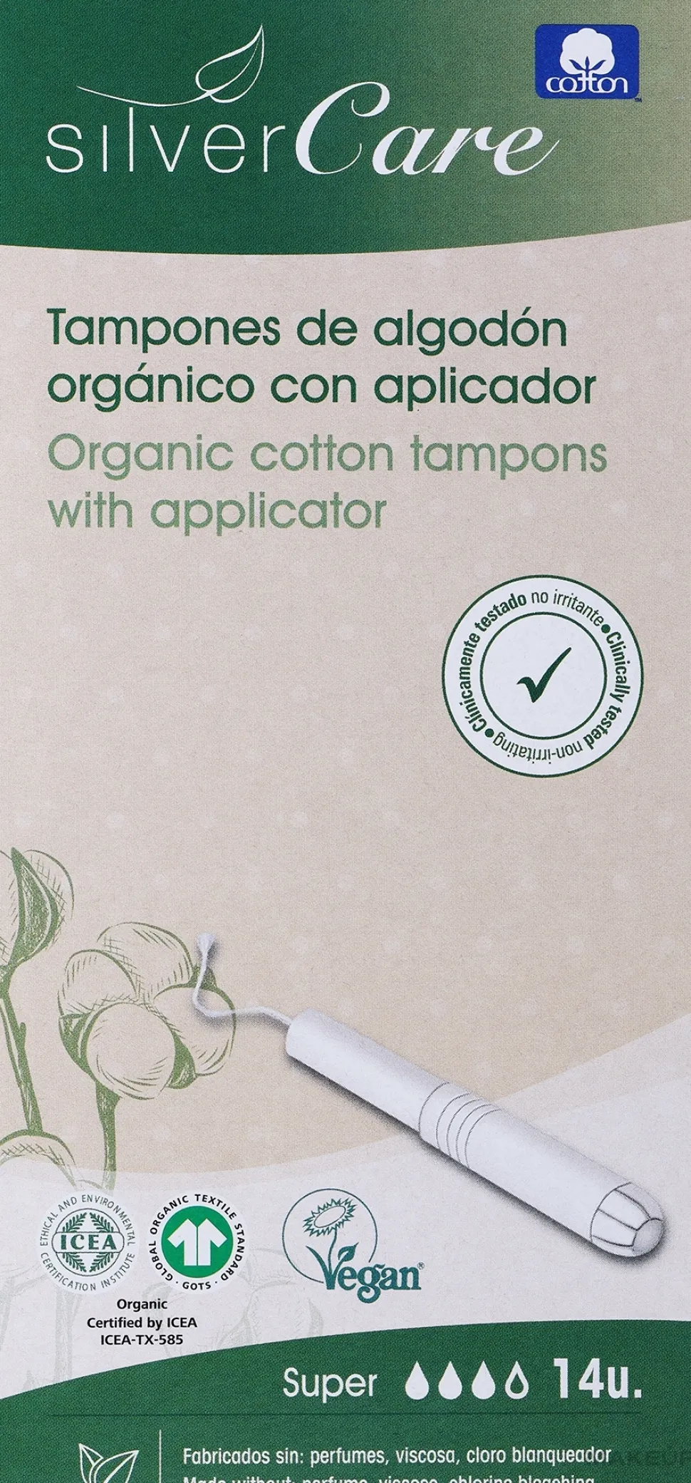 Tampons aus Bio-Baumwolle mit Applikator Super 14 St.