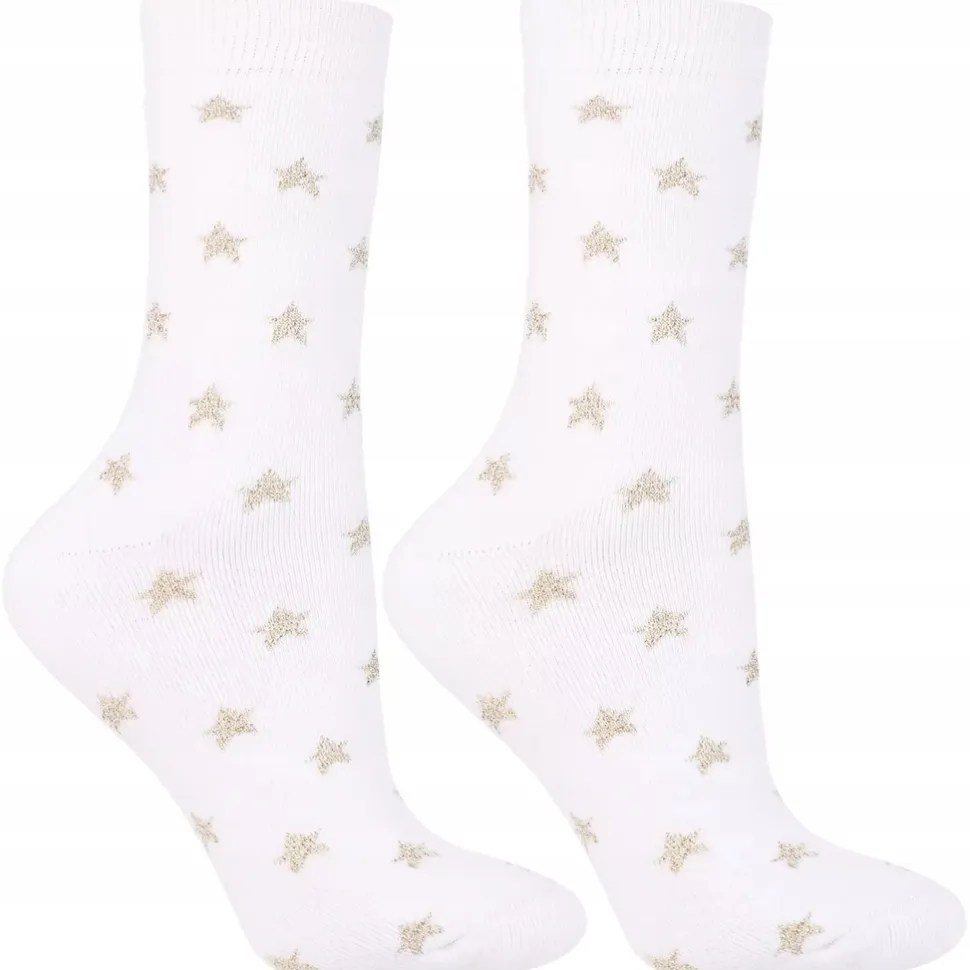 Warme Socken, CSL300-344, weiß mit grauen Sternen