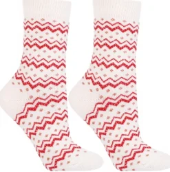 Warme Socken, CSL300-094, weiß mit rotem Muster