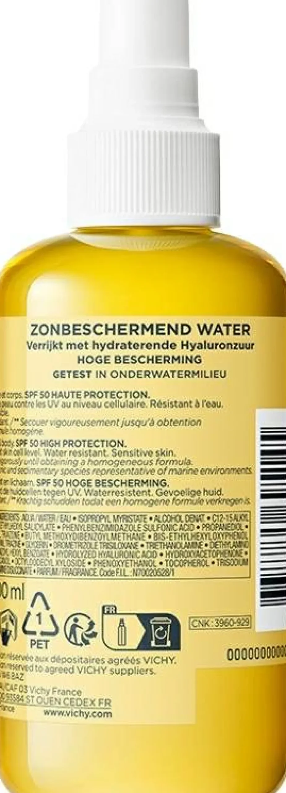Zweiphasen-Feuchtigkeitsspray mit Sonnenschutzwasser für Gesicht und Körper mit Hyaluronsäure SPF50